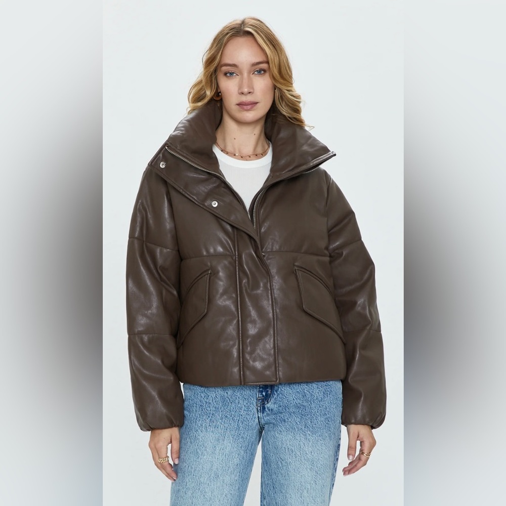 NWT Pistola denim Donovan puffer jacket. Brown. Retails for $248.